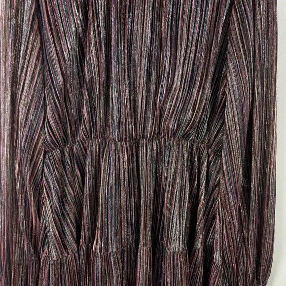 NWT O.P.T Women’s Metallic Striped Ruffle Long Sleeve Smock Neck Party Dress, XL - Picture 7 of 15